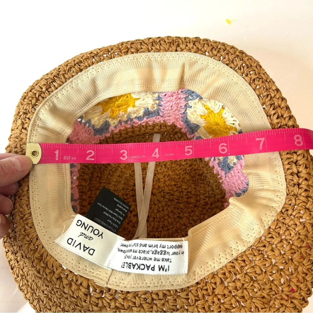 NWT DAVID and YOUNG Crochet Granny Square Straw Bucket Hat - Picture 14 of 14
